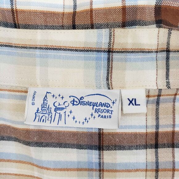 Disney Disneyland Resort Paris Mens XL Brown Plaid Embroidered‎ Mickey Outdoors - Picture 5 of 6